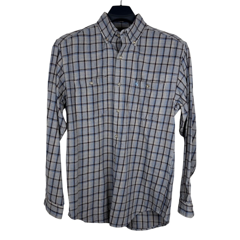 Carhartt Mens Medium Blue Tan Plaid Cotton Long Sleeve Button Down Work Shirt